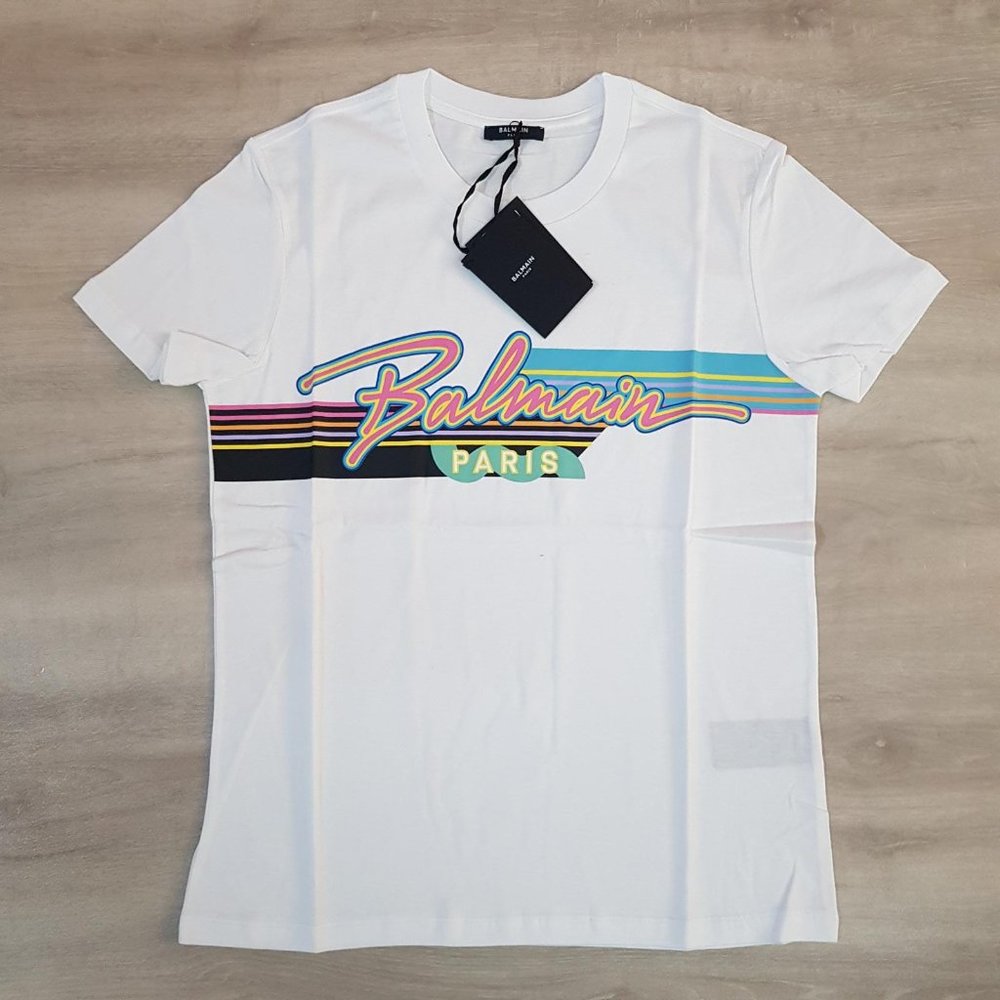 Balmain White T-Shirt With Logo Printed